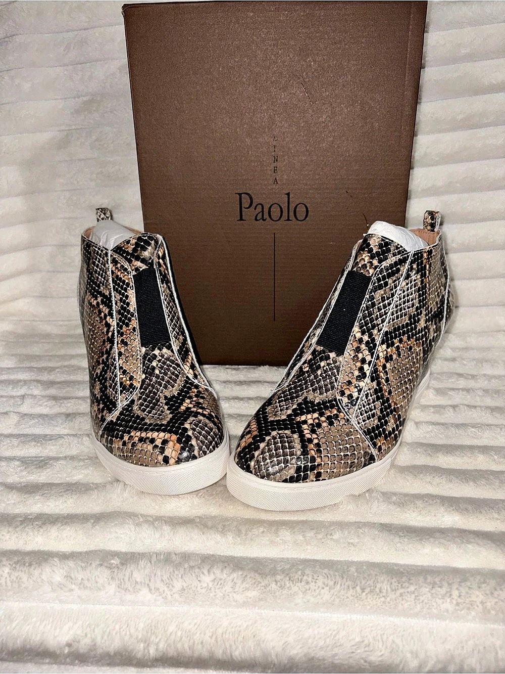 Linea Paolo Snake Print Wedge Sneakers Brown & Black